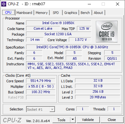 screenshot of CPU-Z validation for Dump [rmeb07] - Submitted by  REVERIE  - 2022-07-01 23:55:53