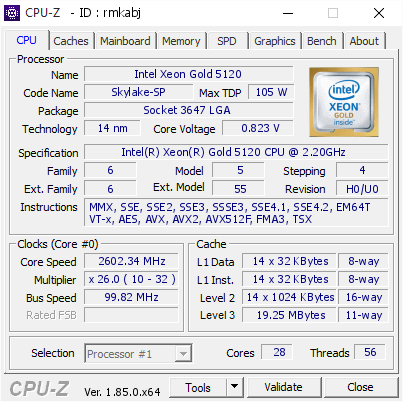 screenshot of CPU-Z validation for Dump [rmkabj] - Submitted by  DESKTOP-I99JBBL  - 2018-07-06 15:51:07