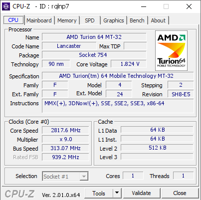 screenshot of CPU-Z validation for Dump [rqlnp7] - Submitted by  Aleslammer  - 2022-05-19 22:05:33