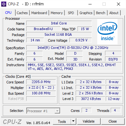 screenshot of CPU-Z validation for Dump [rrfmlm] - Submitted by  HP-NOTEBOOK  - 2018-06-17 00:36:38