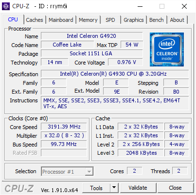 screenshot of CPU-Z validation for Dump [rrym6i] - Submitted by  Anonymous  - 2020-05-30 04:21:41