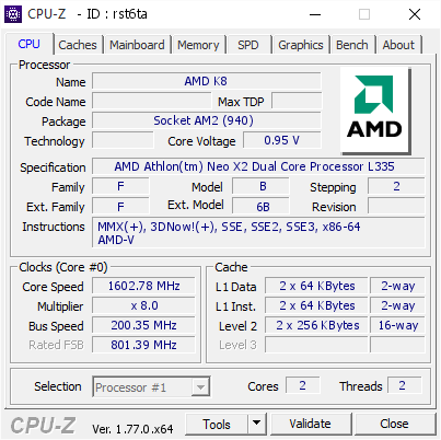 screenshot of CPU-Z validation for Dump [rst6ta] - Submitted by  TLBBW4P8JREUVE0  - 2016-08-20 05:34:23