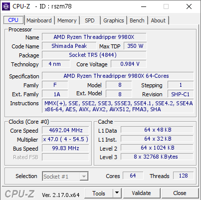 screenshot of CPU-Z validation for Dump [rszm78] - Submitted by  Anonymous  - 2025-12-28 16:13:28