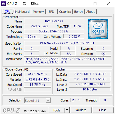 screenshot of CPU-Z validation for Dump [rt3tec] - Submitted by  HPMAN  - 2024-08-30 05:55:50