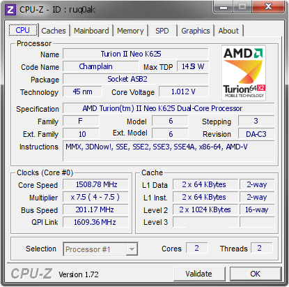 screenshot of CPU-Z validation for Dump [ruq0ak] - Submitted by  ACERNETBOOK  - 2015-07-30 06:07:42