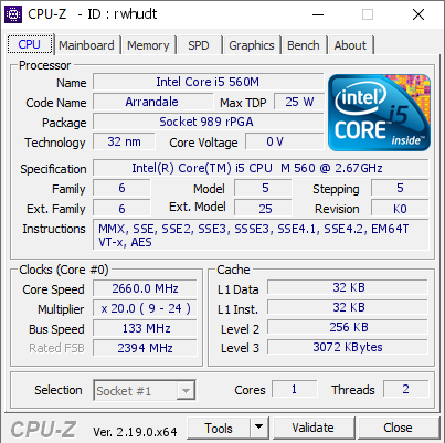 screenshot of CPU-Z validation for Dump [rwhudt] - Submitted by  Anonymous  - 2026-09-06 01:00:28