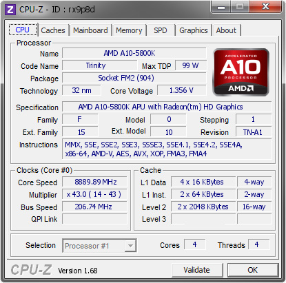 screenshot of CPU-Z validation for Dump [rx9p8d] - Submitted by  YRX-PC  - 2014-03-02 16:03:11