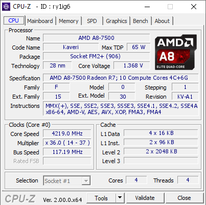 screenshot of CPU-Z validation for Dump [ry1ig6] - Submitted by  Anonymous  - 2022-03-30 12:54:09