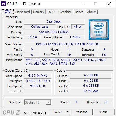 screenshot of CPU-Z validation for Dump [ryakre] - Submitted by  PCCASA  - 2022-02-15 11:56:13
