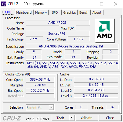 screenshot of CPU-Z validation for Dump [rypamu] - Submitted by  Anonymous  - 2025-04-22 17:17:50