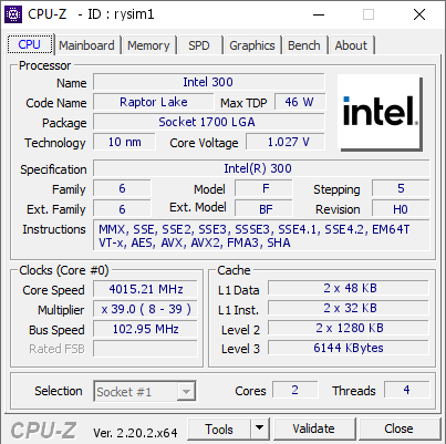 screenshot of CPU-Z validation for Dump [rysim1] - Submitted by  xandercusa  - 2026-08-18 02:18:34