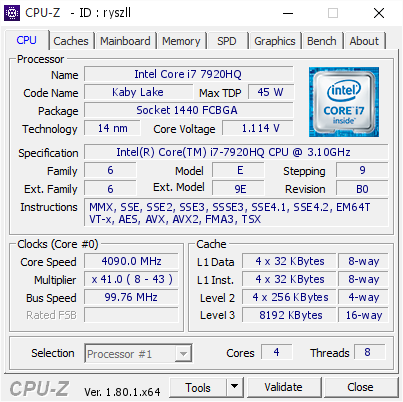 screenshot of CPU-Z validation for Dump [ryszll] - Submitted by  LUOZANGSPC  - 2017-09-05 16:32:18