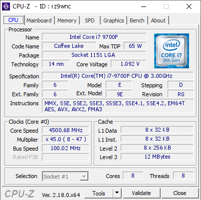 screenshot of CPU-Z validation for Dump [rz9wnc] - Submitted by  장윤비  - 2026-05-04 20:43:54
