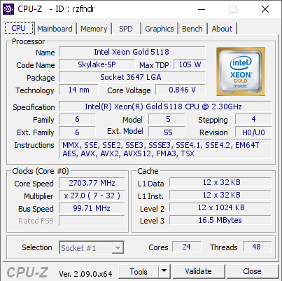 screenshot of CPU-Z validation for Dump [rzfndr] - Submitted by  Anonymous  - 2024-04-27 17:59:20