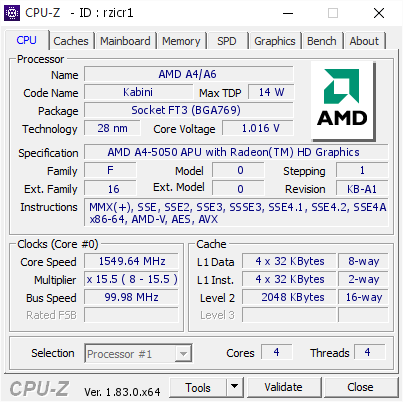 screenshot of CPU-Z validation for Dump [rzicr1] - Submitted by  DESKTOP-2NOCMNT  - 2018-02-09 22:18:39