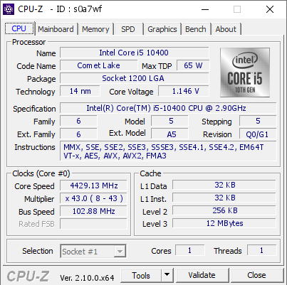 screenshot of CPU-Z validation for Dump [s0a7wf] - Submitted by  yee245  - 2024-09-11 02:47:47