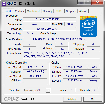 screenshot of CPU-Z validation for Dump [s0k4hb] - Submitted by  tong194  - 2015-02-11 15:02:40