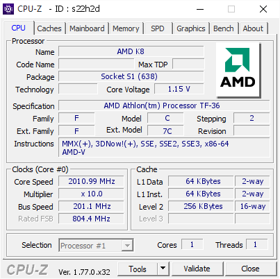 screenshot of CPU-Z validation for Dump [s22h2d] - Submitted by  Anonymous  - 2016-08-30 17:34:45