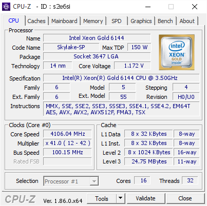 screenshot of CPU-Z validation for Dump [s2e6si] - Submitted by  Anonymous  - 2018-10-04 15:39:14