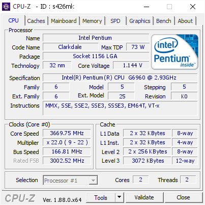 screenshot of CPU-Z validation for Dump [s426mk] - Submitted by  DESKTOP-PQSJ530  - 2019-05-18 02:31:57