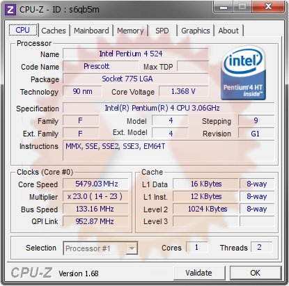 aanvaarden Explosieven Veroveren Intel Pentium 4 524 @ 5479.03 MHz - CPU-Z VALIDATOR