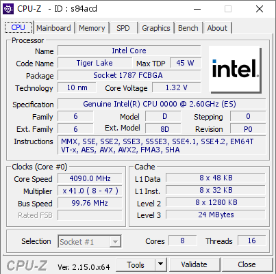 screenshot of CPU-Z validation for Dump [s84acd] - Submitted by  DESKTOP-A1JJ45B  - 2025-05-13 09:08:16
