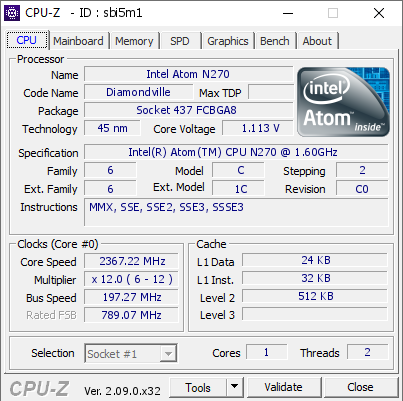 screenshot of CPU-Z validation for Dump [sbi5m1] - Submitted by  SOPPO  - 2024-02-14 06:24:38