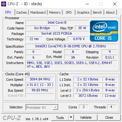 screenshot of CPU-Z validation for Dump [sbsdxj] - Submitted by  Anonymous  - 2017-03-11 16:10:40