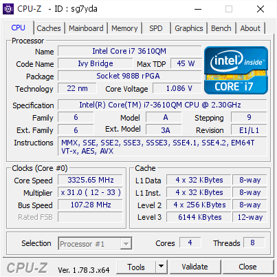 screenshot of CPU-Z validation for Dump [sg7yda] - Submitted by  DESKTOP-7485BGU  - 2017-03-04 02:51:48