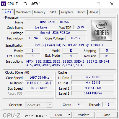 screenshot of CPU-Z validation for Dump [si67rf] - Submitted by  DESKTOP-46EURTQ  - 2026-03-01 09:09:07