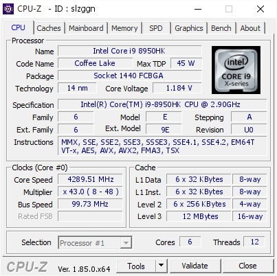 screenshot of CPU-Z validation for Dump [slzggn] - Submitted by  ALIENWARE-17-R5  - 2018-06-14 06:20:19