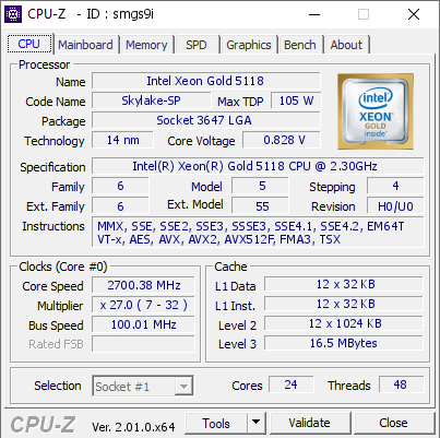 screenshot of CPU-Z validation for Dump [smgs9i] - Submitted by  Anonymous  - 2022-07-07 10:07:01