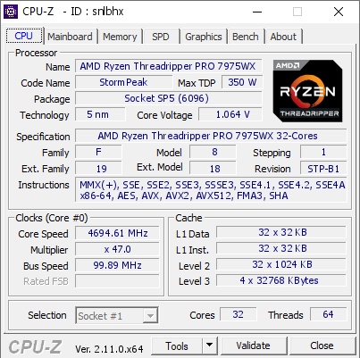 screenshot of CPU-Z validation for Dump [snlbhx] - Submitted by  Anonymous  - 2024-10-15 04:01:09
