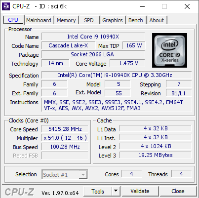 screenshot of CPU-Z validation for Dump [sqil6k] - Submitted by  OVIZ Hardware Lab  - 2021-09-26 18:06:55
