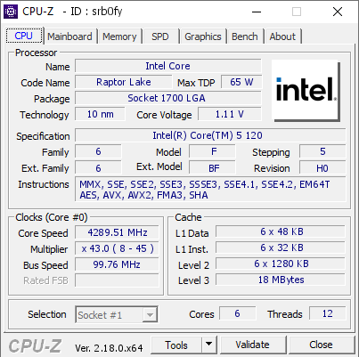 screenshot of CPU-Z validation for Dump [srb0fy] - Submitted by  DESKTOP-62JEBAG  - 2026-02-13 23:45:49