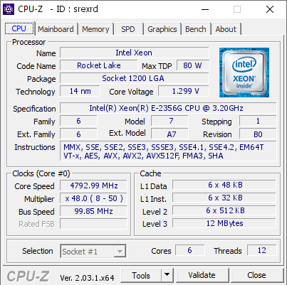 screenshot of CPU-Z validation for Dump [srexrd] - Submitted by  SM1  - 2022-12-09 10:11:40