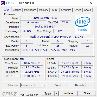 screenshot of CPU-Z validation for Dump [srn360] - Submitted by  DESKTOP-A4H77RP  - 2021-07-04 14:53:21