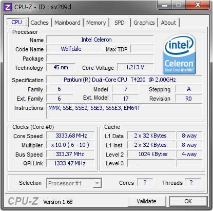 screenshot of CPU-Z validation for Dump [sv289d] - Submitted by  HAIERT68D  - 2014-02-16 10:02:14