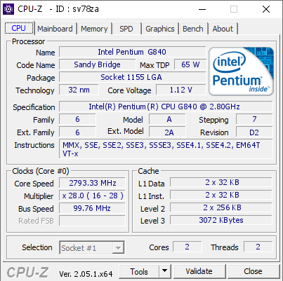 screenshot of CPU-Z validation for Dump [sv78za] - Submitted by  Anonymous  - 2023-10-05 00:09:38