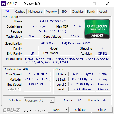 screenshot of CPU-Z validation for Dump [swplx0] - Submitted by  Anonymous  - 2019-08-21 08:37:35