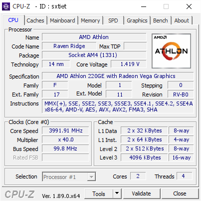 screenshot of CPU-Z validation for Dump [sxtiet] - Submitted by  DESKTOP-GDVU6AK  - 2019-07-18 03:41:42