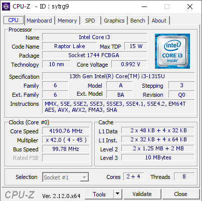 screenshot of CPU-Z validation for Dump [sytrg9] - Submitted by  MY-PC  - 2024-12-26 21:36:53