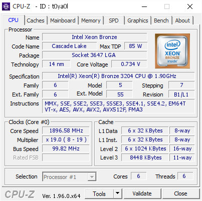 screenshot of CPU-Z validation for Dump [t0ya0l] - Submitted by  Anonymous  - 2021-04-24 18:08:05