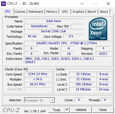 Intel Xeon @ 2244.23 MHz - CPU-Z VALIDATOR