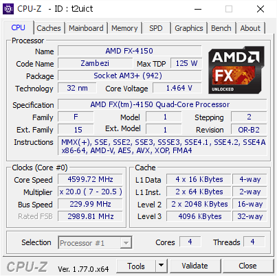 screenshot of CPU-Z validation for Dump [t2uict] - Submitted by  Anonymous  - 2016-12-04 23:41:03