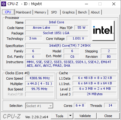 screenshot of CPU-Z validation for Dump [t4gvbt] - Submitted by  DESKTOP-CTJ5GRR  - 2026-08-08 06:15:34