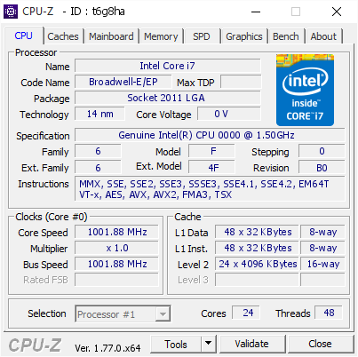 screenshot of CPU-Z validation for Dump [t6g8ha] - Submitted by  Anonymous  - 2016-10-16 10:47:48