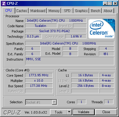 screenshot of CPU-Z validation for Dump [t7elvb] - Submitted by  Celeron1000MHz  - 2021-09-28 20:30:44