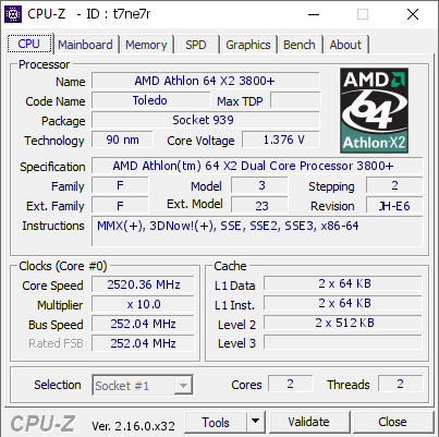 screenshot of CPU-Z validation for Dump [t7ne7r] - Submitted by  VIEUX PC DU CDI  - 2025-09-10 12:03:48