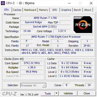 Amd Ryzen 7 1700 3792 31 Mhz Cpu Z Validator